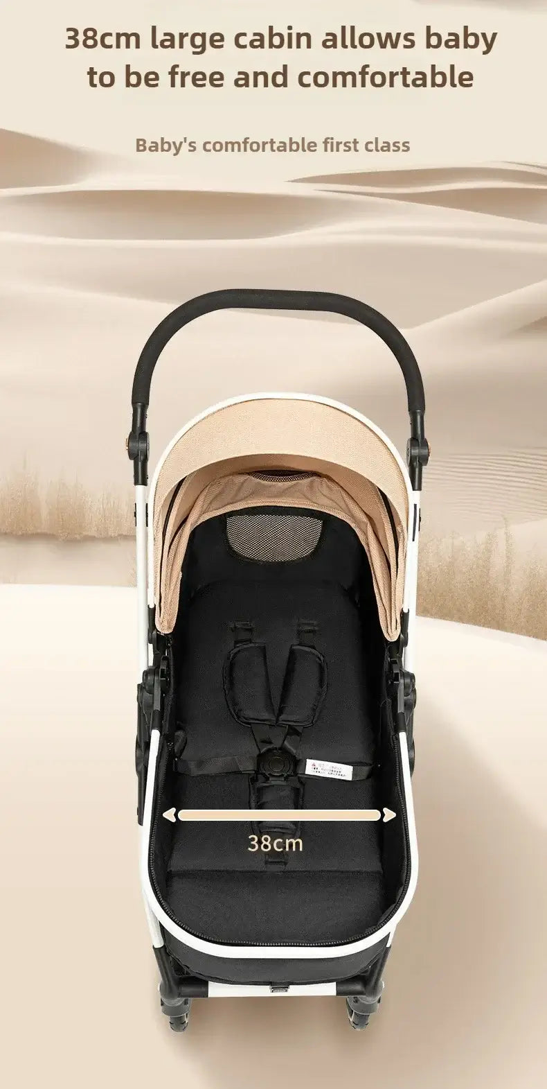Lightweight baby stroller with a spacious 38cm cabin for comfort and freedom, ideal for infants and toddlers.
