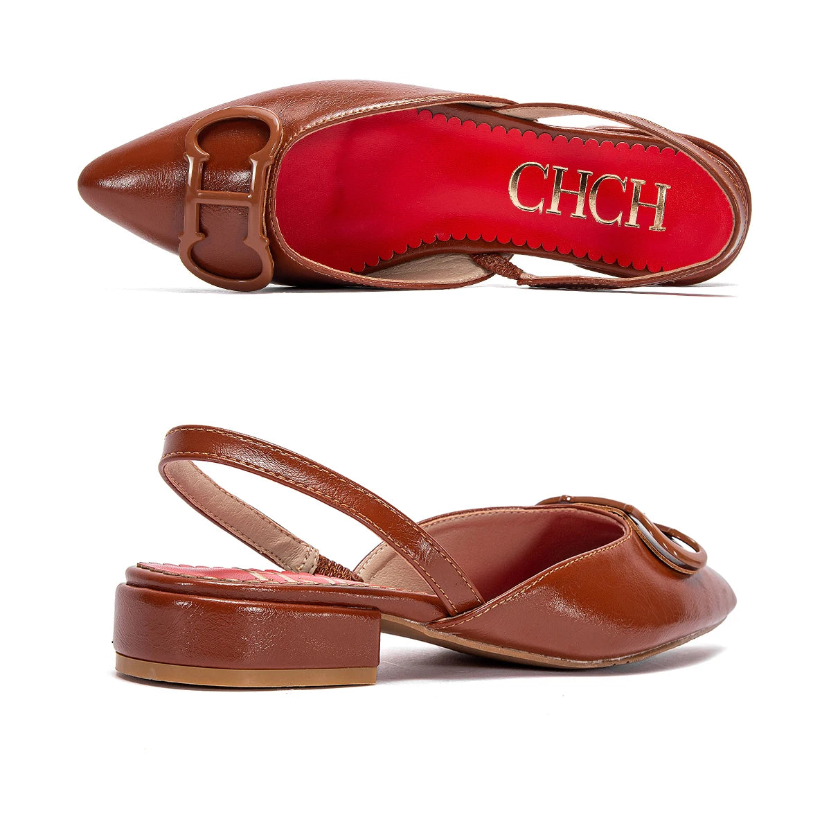 حذاء باليه مسطح نسائي من الجلد سهل الارتداء مع عقدة فيونكة