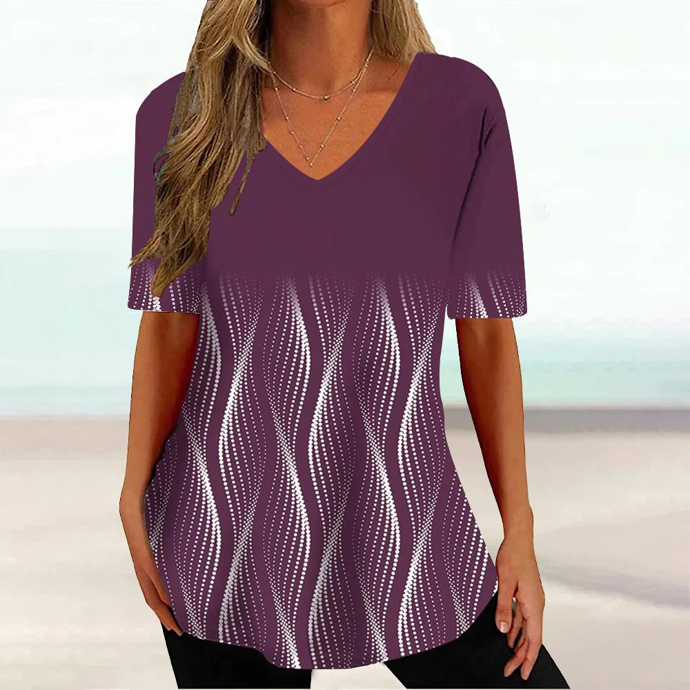 Women 3D Print V-Neck Tee