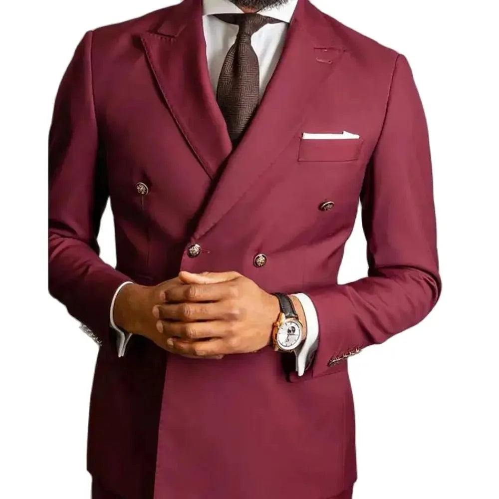 بدلة رجالية مزدوجة الصدر بمقاسات كبيرة - قطعتين