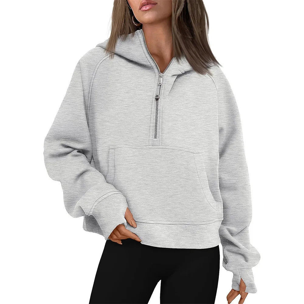 Half Zip Cropped Hoodie