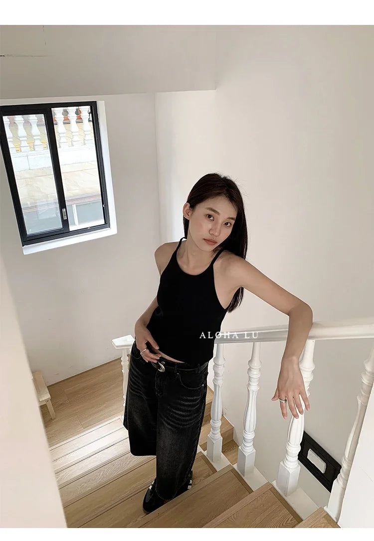 FadeMid™ – Black Retro Loose Shorts (High Waist, Y2K Mid-Length)