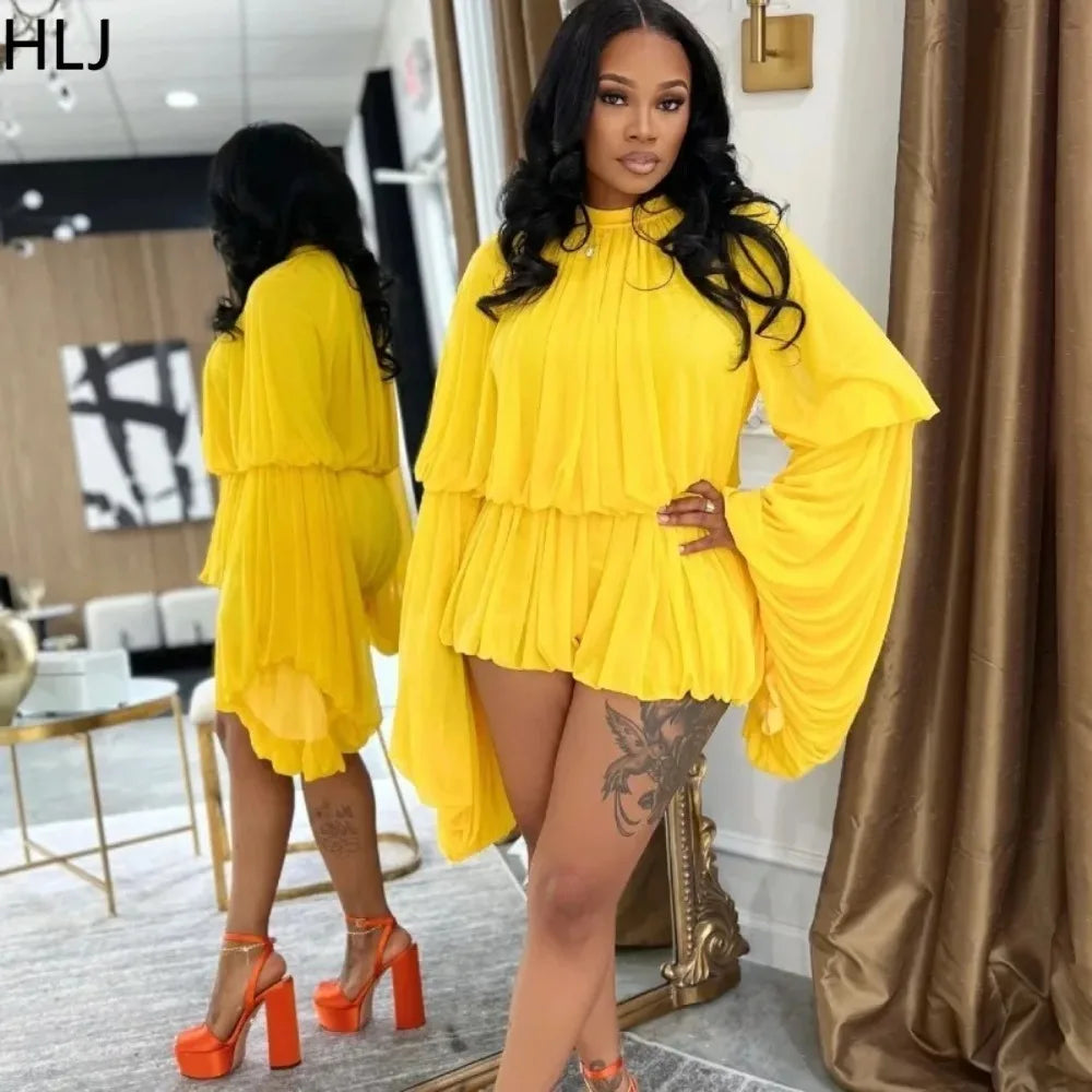 SculptEase™ – جمبسوت ضيق بأكمام واسعة ومكشكشة (مطاطي، أنيق، وملائم للانحناءات)