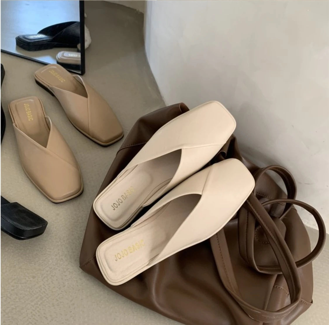 Women Mules Square Toe Flat Slippers