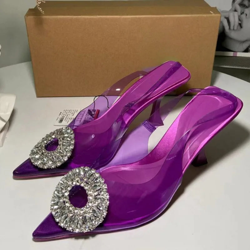 صنادل حفلات بكعب شفاف مرصع بأحجار الراين