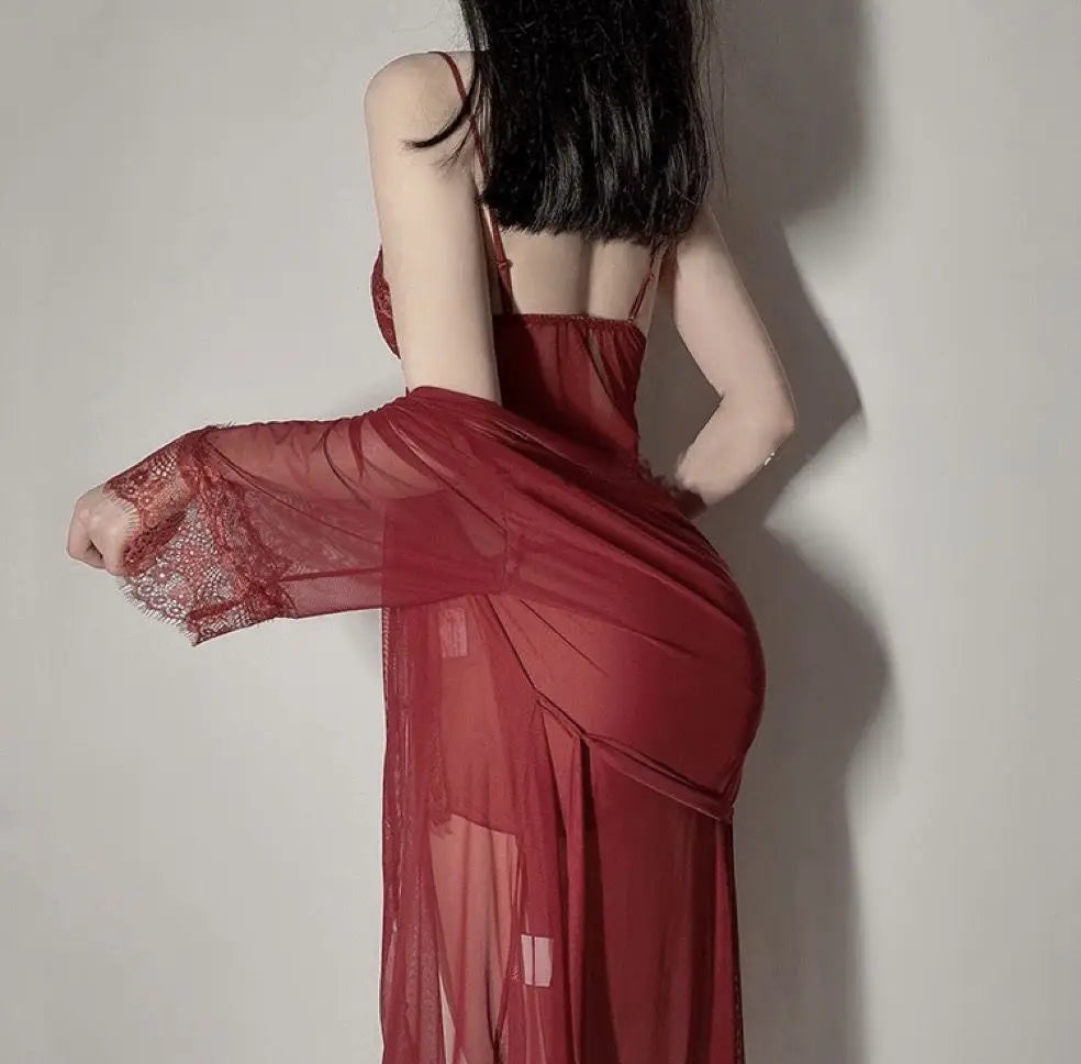 Women Mesh Lace Sleep Robe