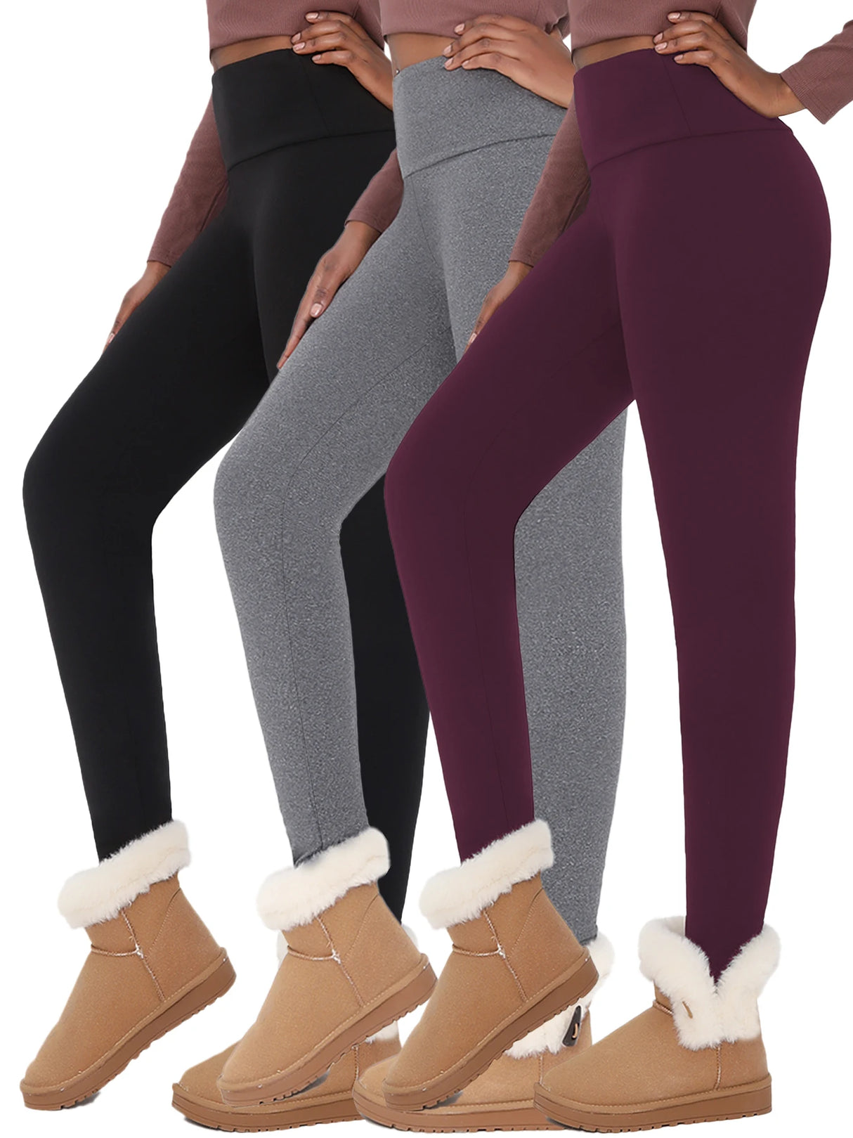 3-Pack Thermal Fleece Women's Leggings – High Waisted Winter Yoga Pants