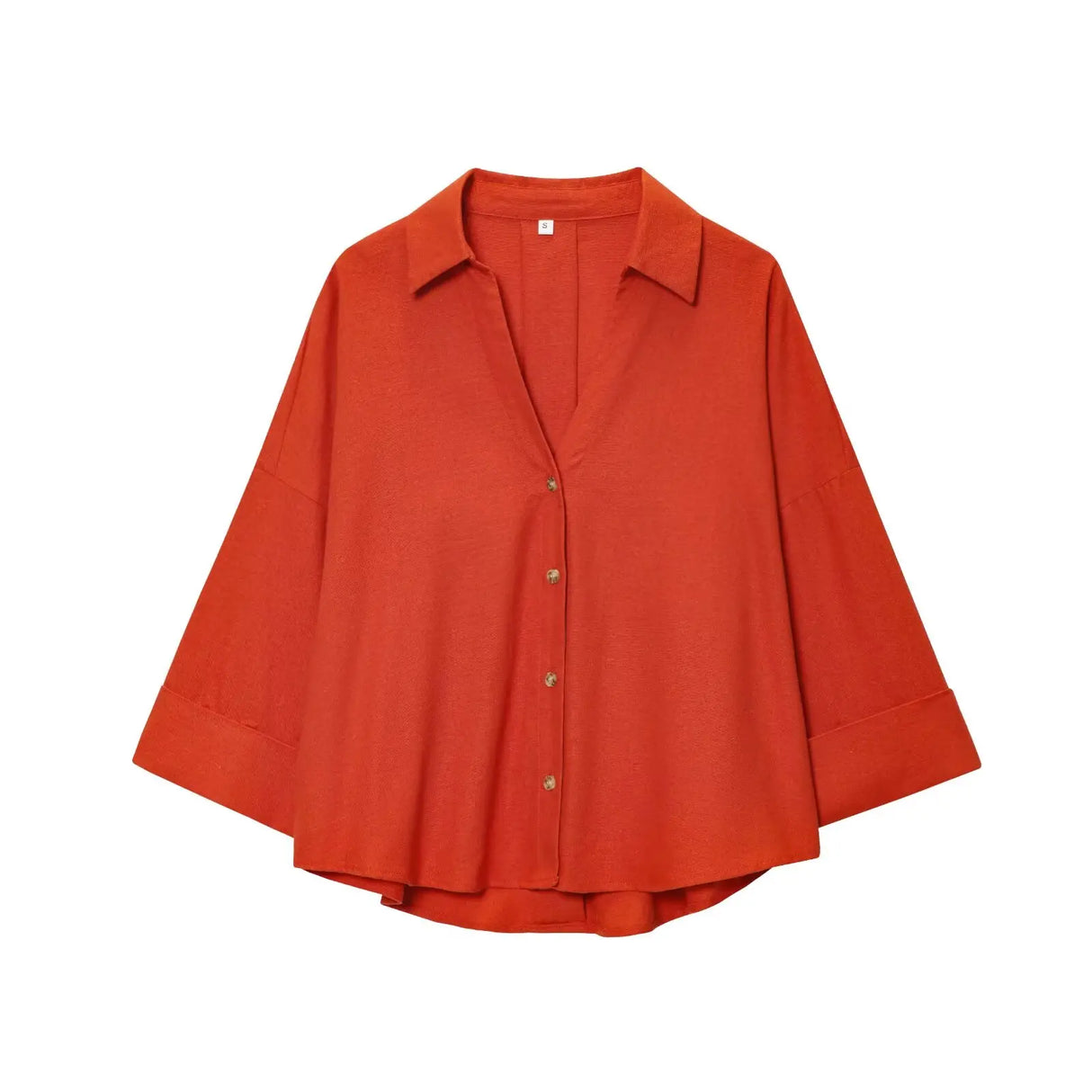 AsymLinen™ wide sleeve linen shirt in rust orange, featuring a button-down front and relaxed loose fit.