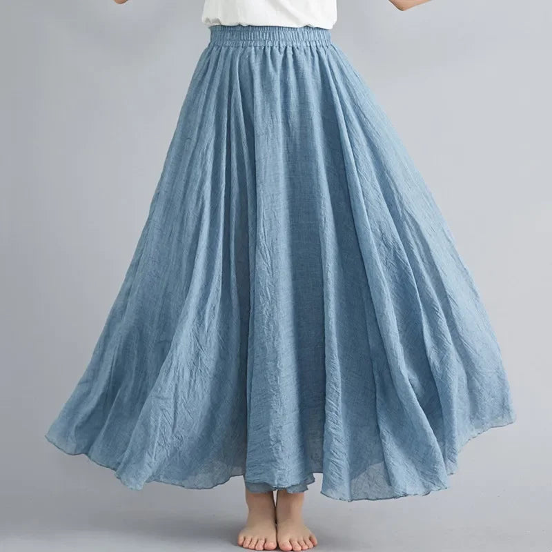 Women Cotton Linen Maxi Skirt