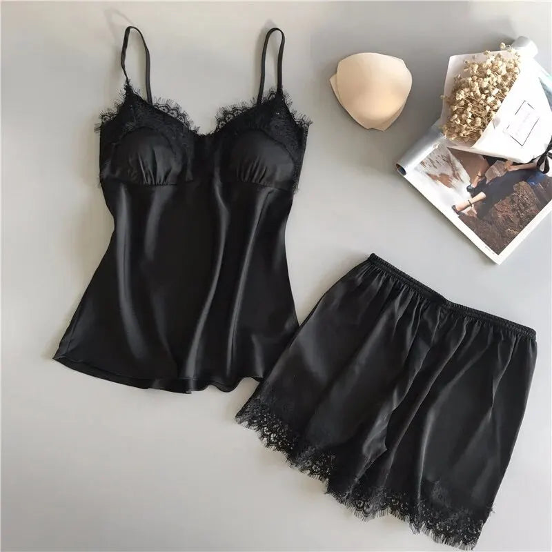 Women V-Neck Pajama Shorts Set