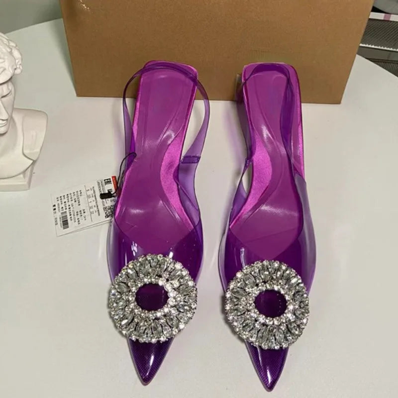 صنادل حفلات بكعب شفاف مرصع بأحجار الراين