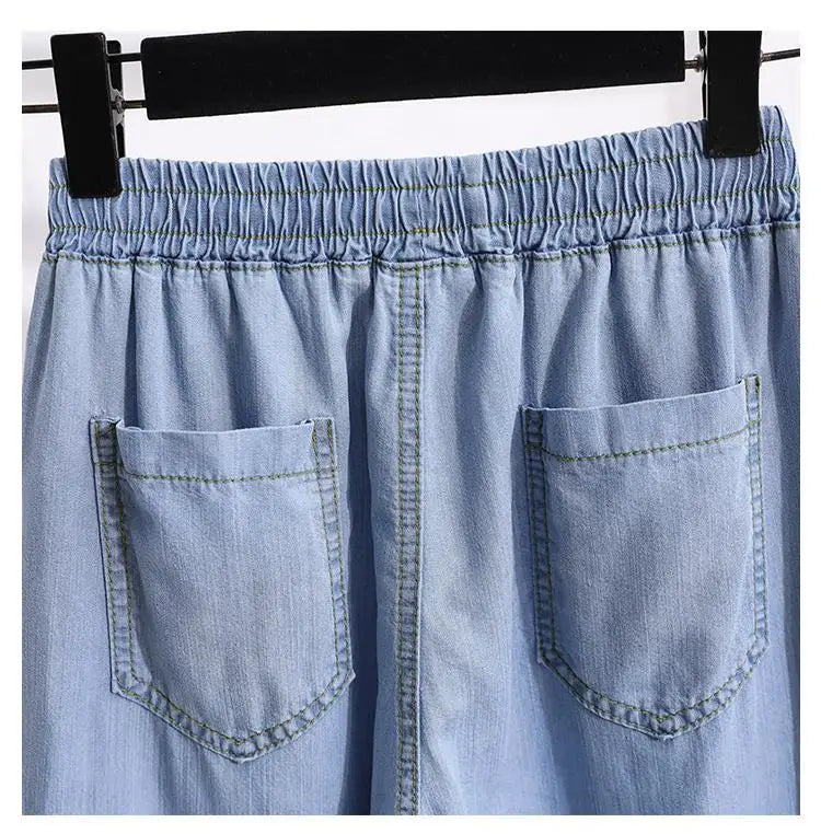 Women Ice Silk Wide Leg Jeans