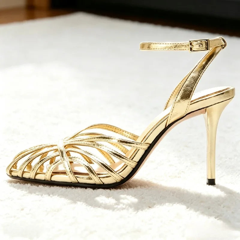 Women’s Gold High Heel Ankle Strap Sandals