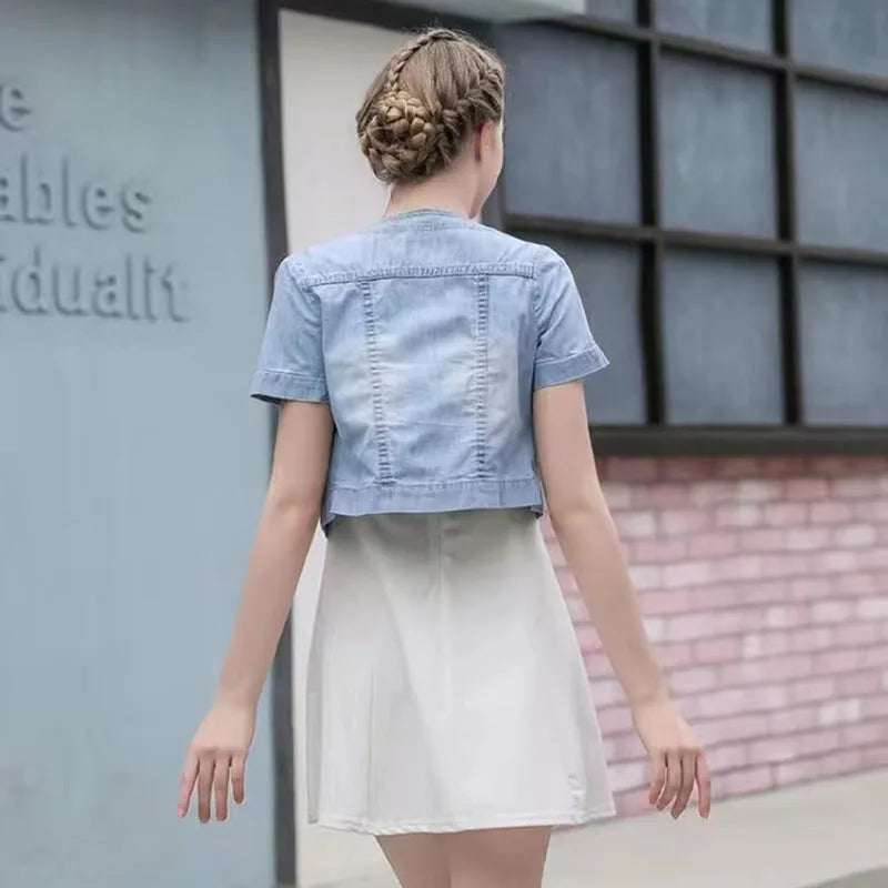 Lucyever Y2K Cropped Denim Jacket for Women