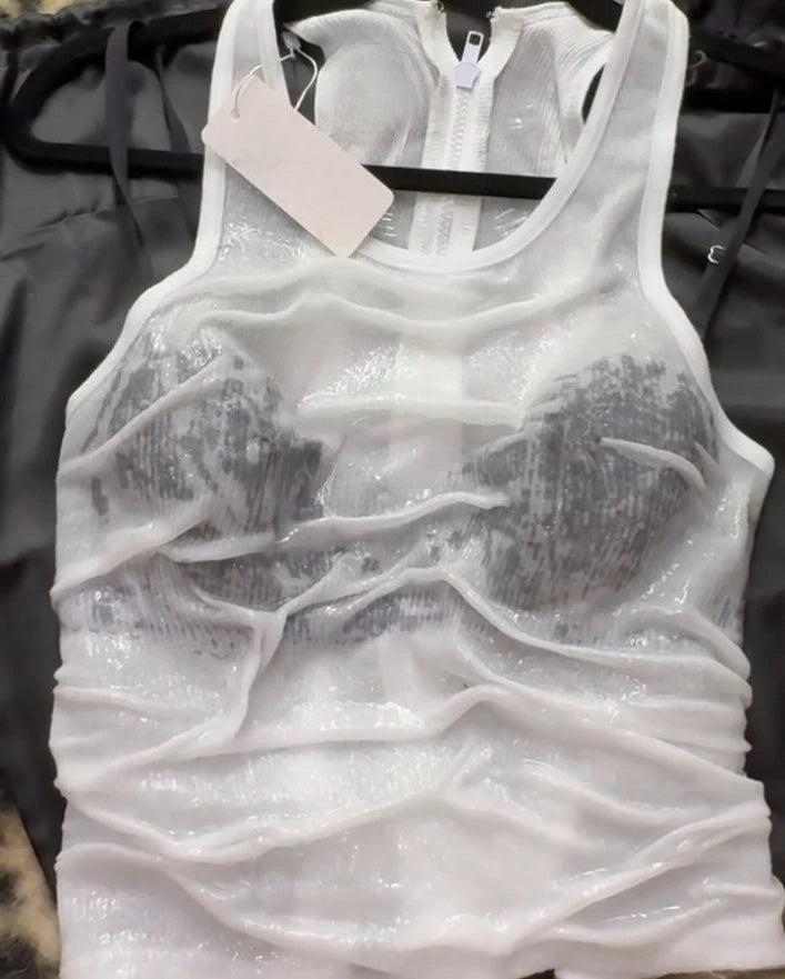 White Knitted Sleeveless Vest Top