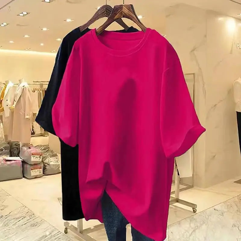 Oversized Cotton O-Neck Tee for Women