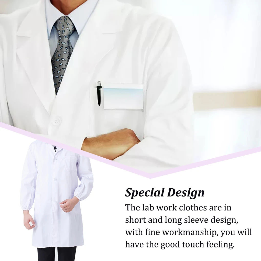 White laboratory long sleeve work coat for women with special design and fine workmanship, suitable for medical use.