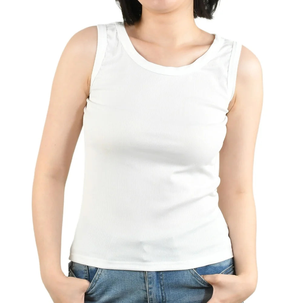 SlipFit™ anti-slip invisible cami for women, lightweight and comfortable summer vest in solid white.
