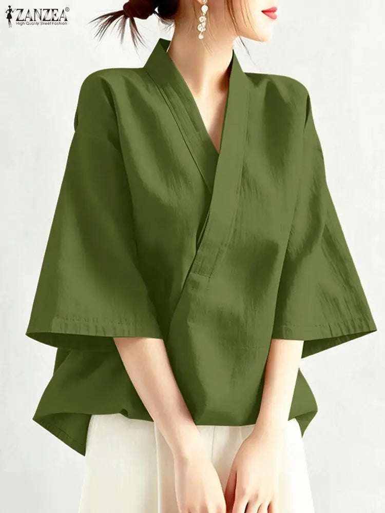 Kyoto Cross V-Neck Tunic Blouse