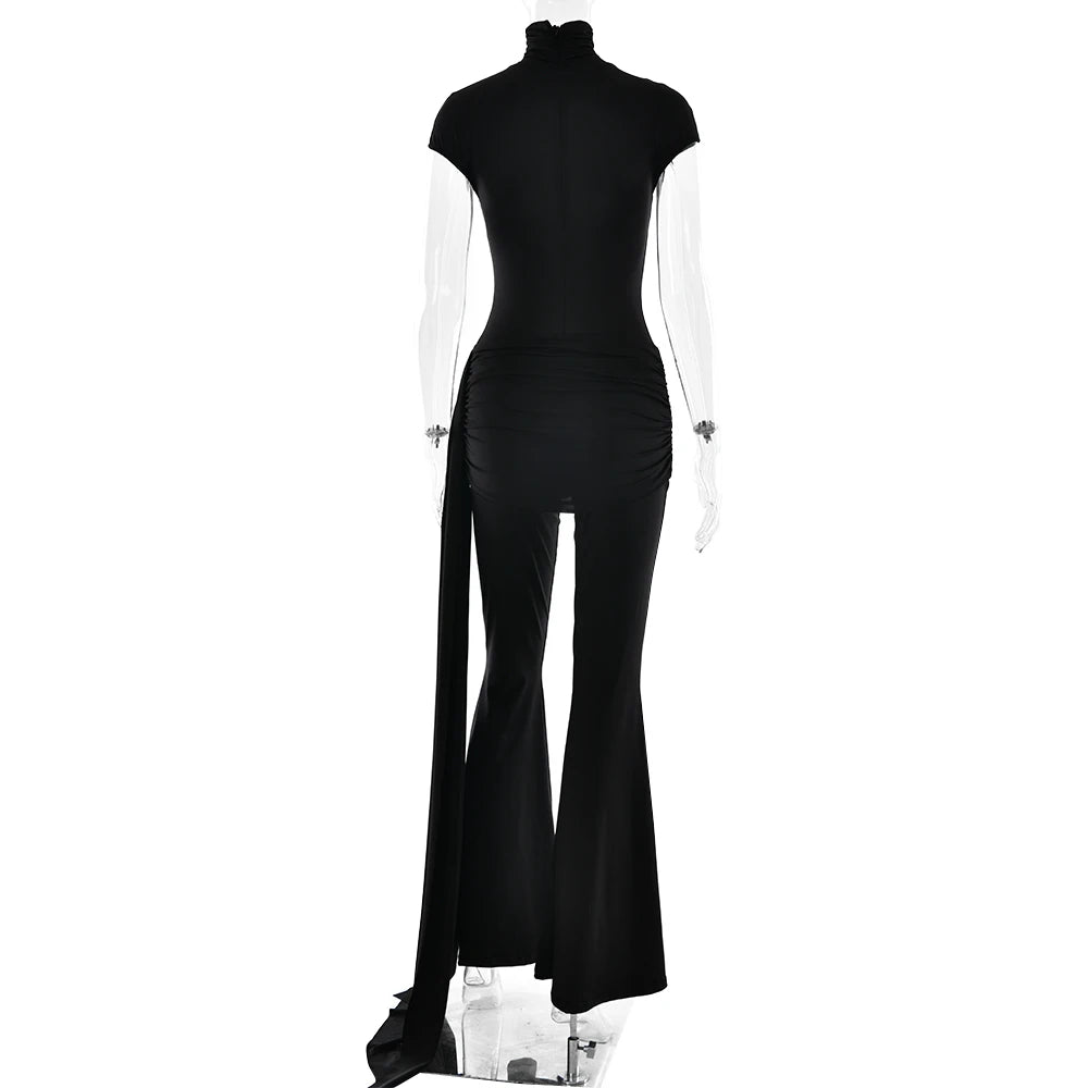 AzureMuse™ – جمبسوت حفلات أزرق بياقة مدورة (أنيق، مريح وأنيق)