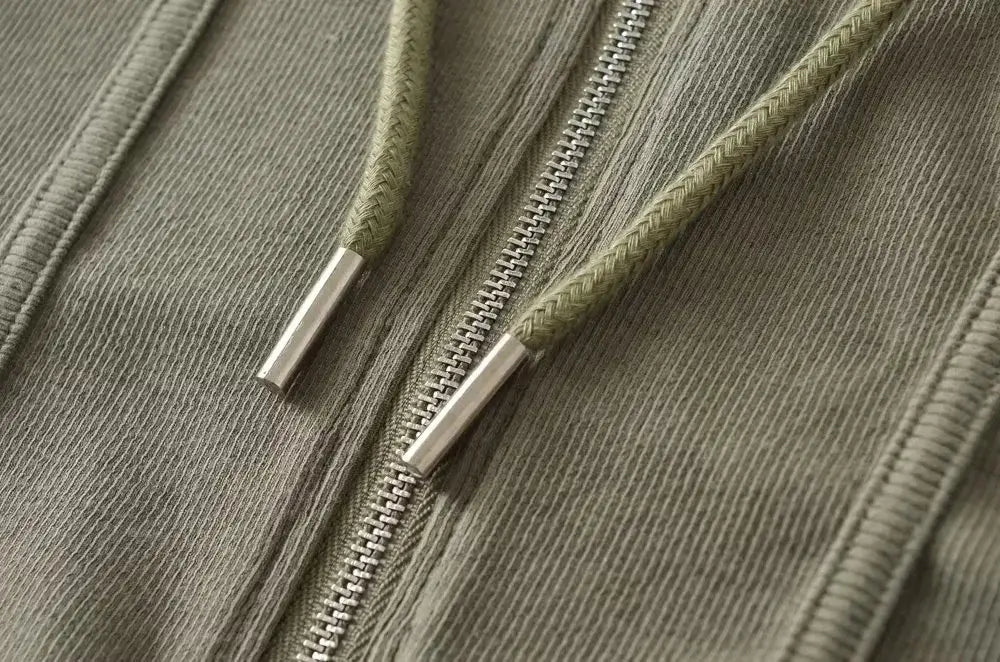 Women Cropped Zip Hoodie Y2K Corset Hem Sweatshirt