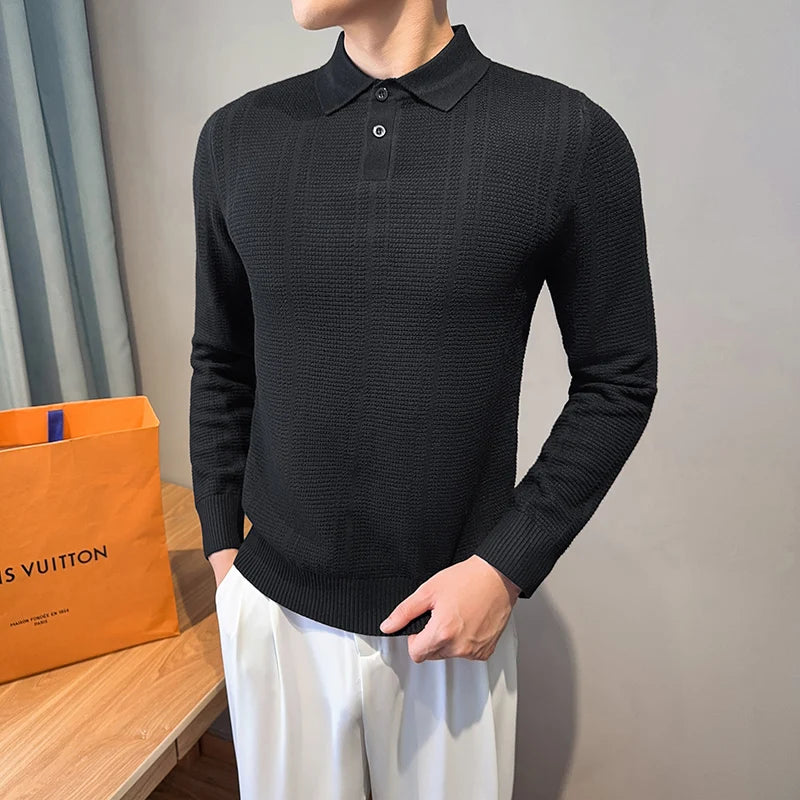 Men's Turn Down Collar Knit Sweater