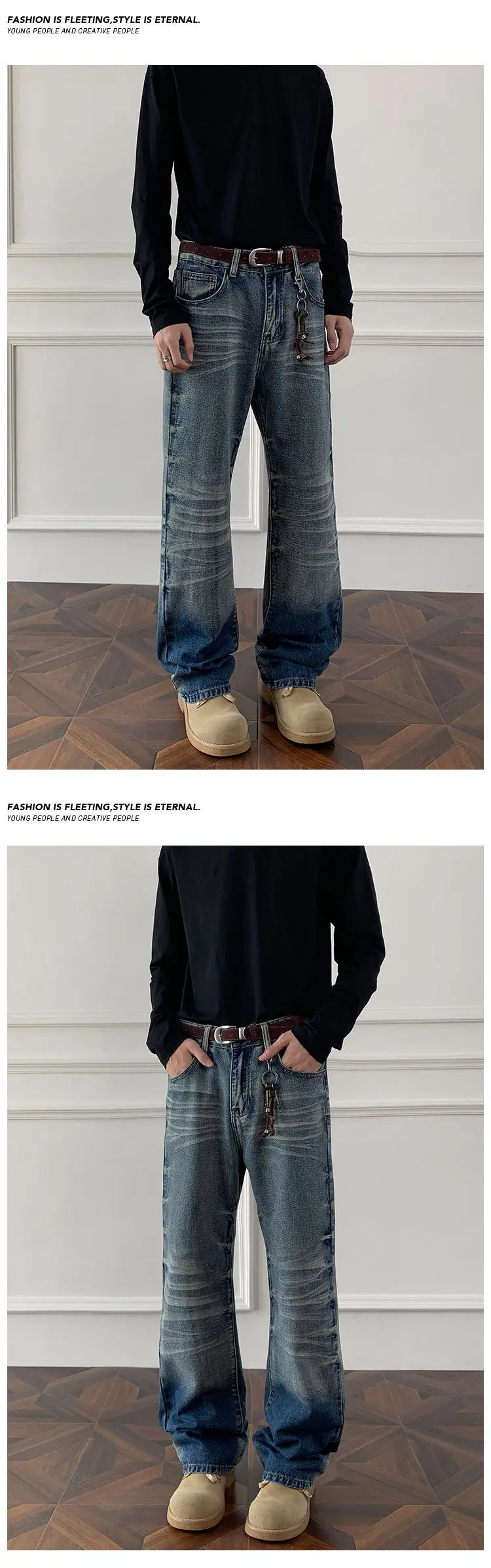 بنطلون جينز رجالي بقصّة واسعة وقصّة ضيقة بمقاسات كبيرة