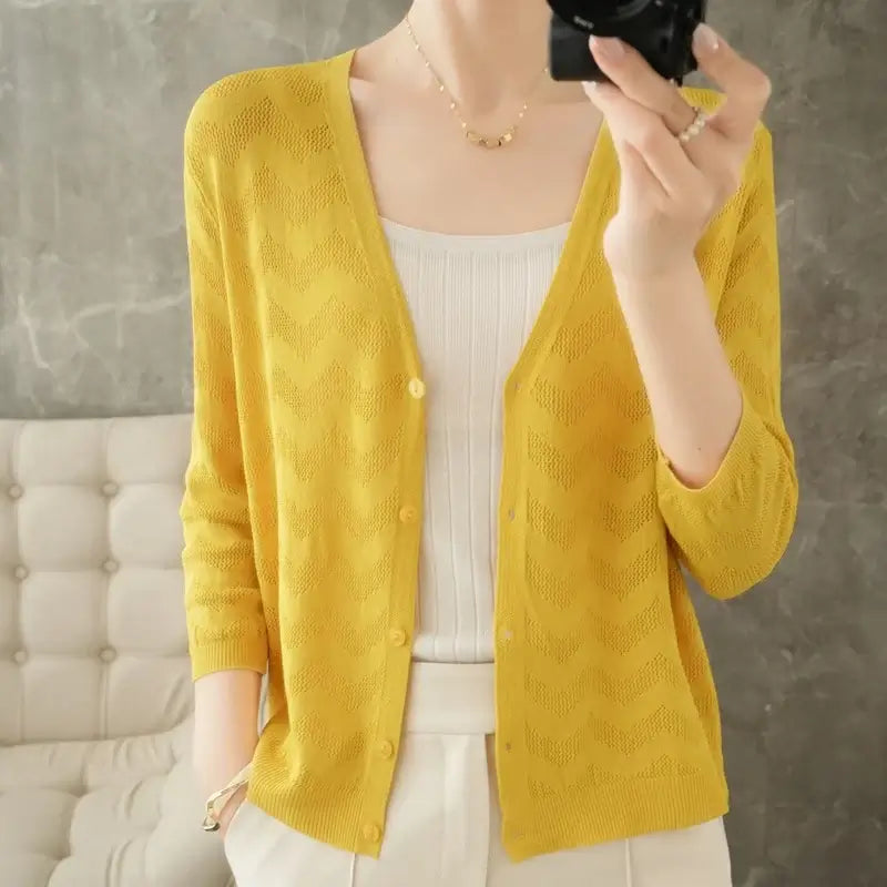 Women Knitted V-Neck Sun Protection Cardigan