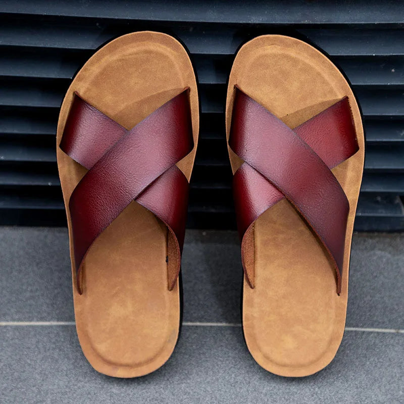 Men Italian PU Leather Slip-On Slippers