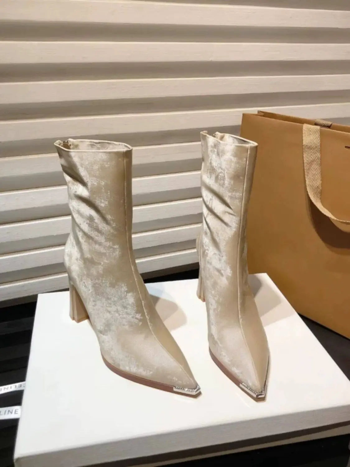 Women Mid Calf Boots Leather Cowboy Heels