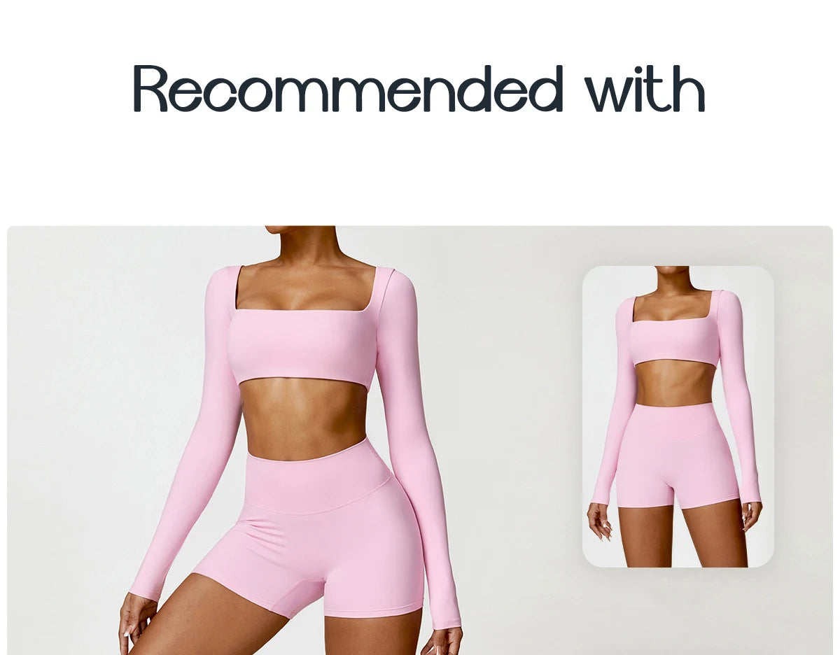 Women's Seamless Long Sleeve Yoga Crop Top – Quick-Dry Square Neck Gym Shirt