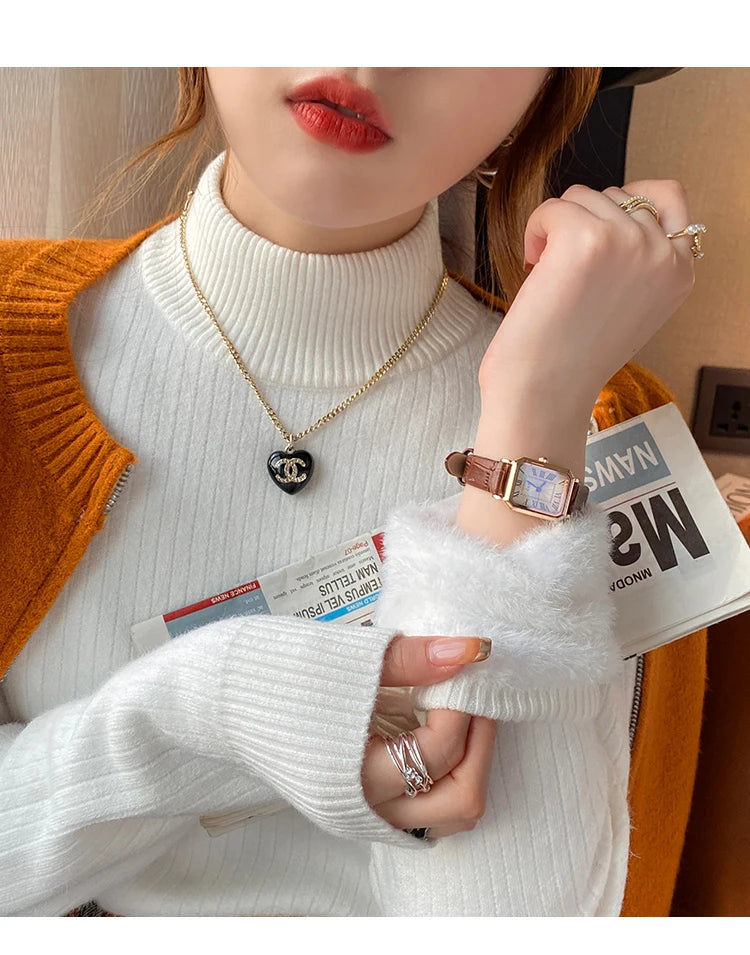 Women's Retro Red Turtleneck Sweater