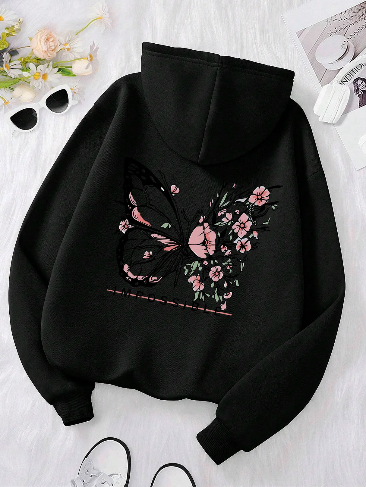 Rose Butterfly Graphic Hoodie