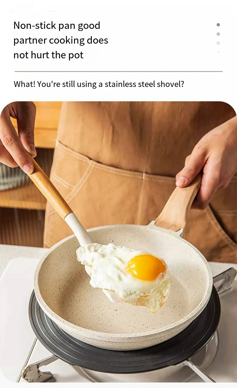 Silicone Cooking Utensil Set with Wooden Handle