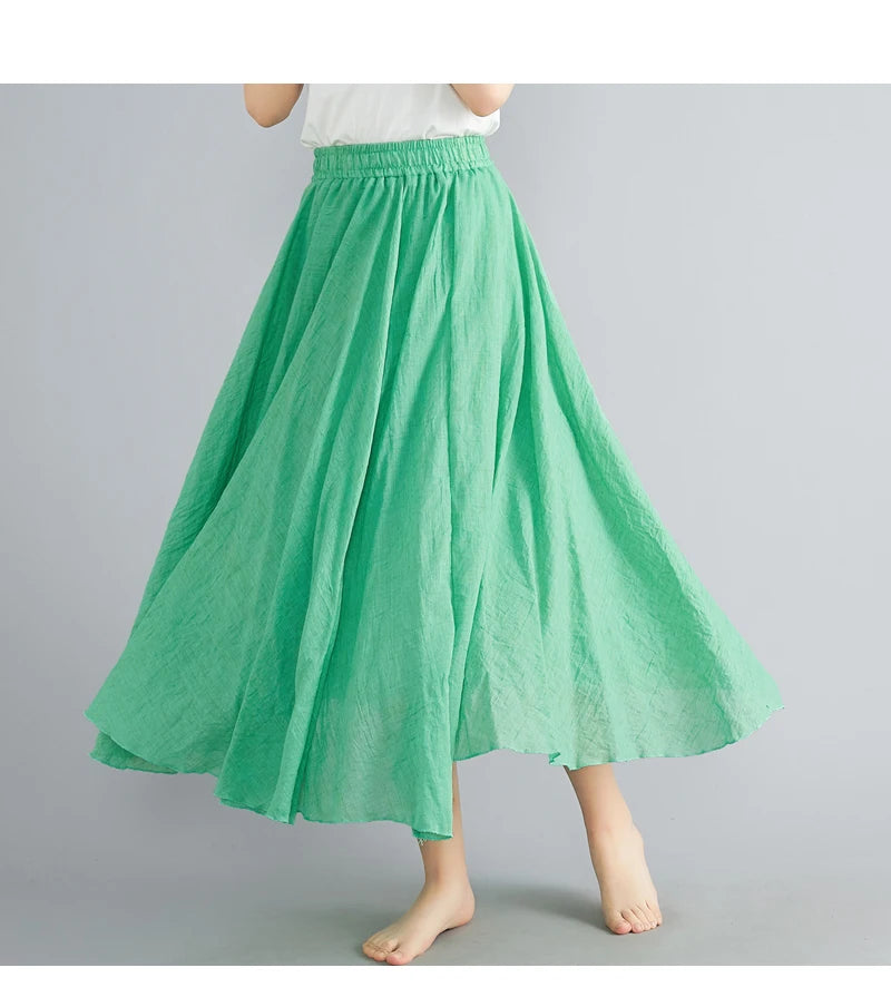 Women Cotton Linen Maxi Skirt