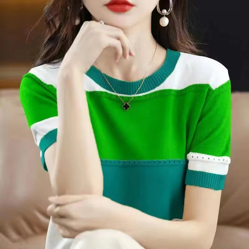 Women Ice Silk Knit T-Shirt
