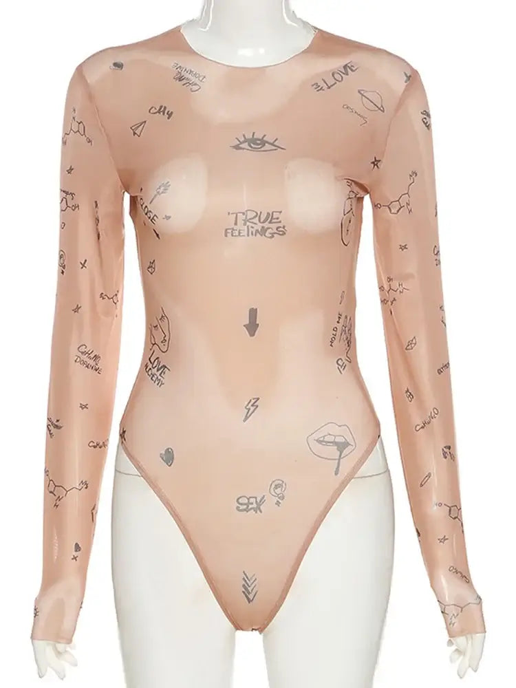 بدلة جسم نسائية مطبوعة بأكمام طويلة ونحيفة