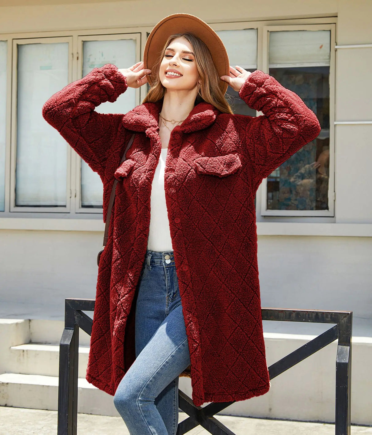 FairyShely Brown Puff Long Women's Winter Jacket – Plush Warm Coat