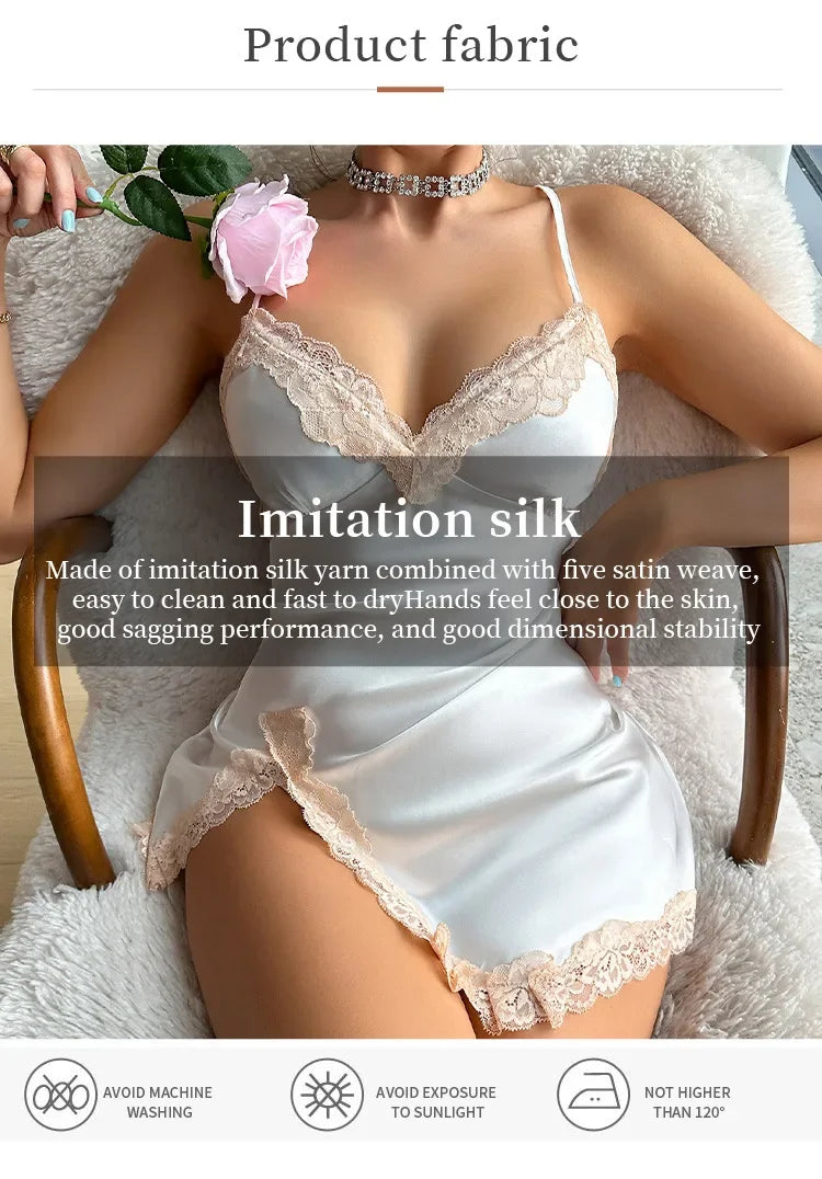 قميص نوم نسائي من الساتان بدون ظهر