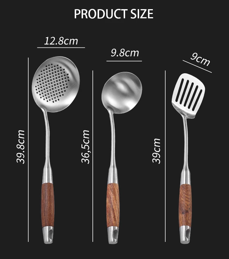 7-Piece Stainless Steel Utensil Set with Wooden Handle