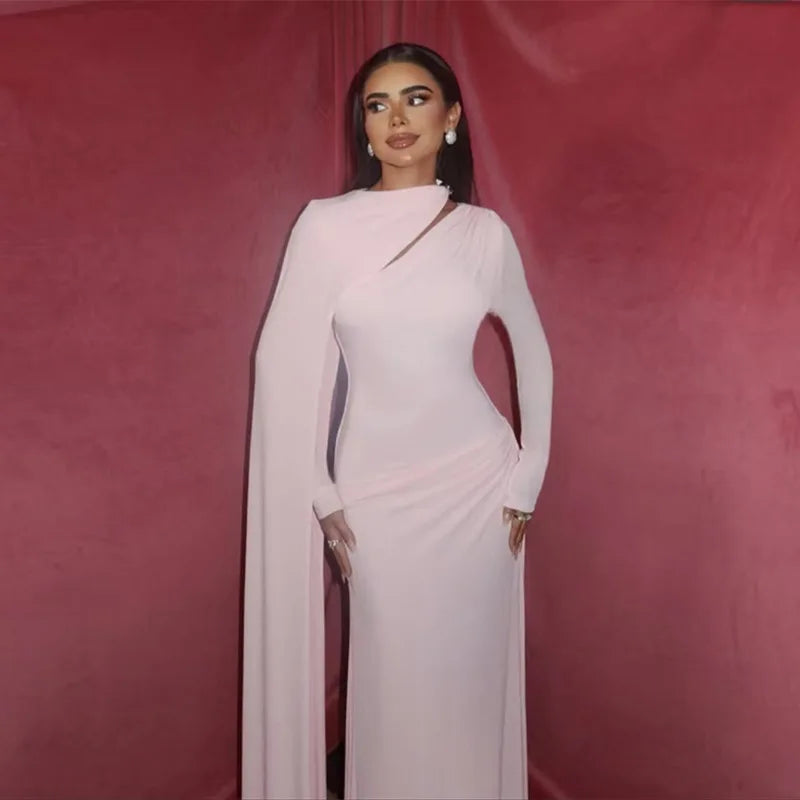 فستان نسائي طويل بشريط مطوي