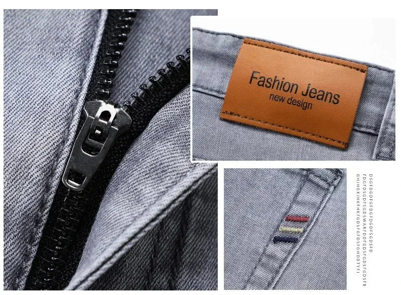 بنطلون جينز رمادي مطاطي للرجال