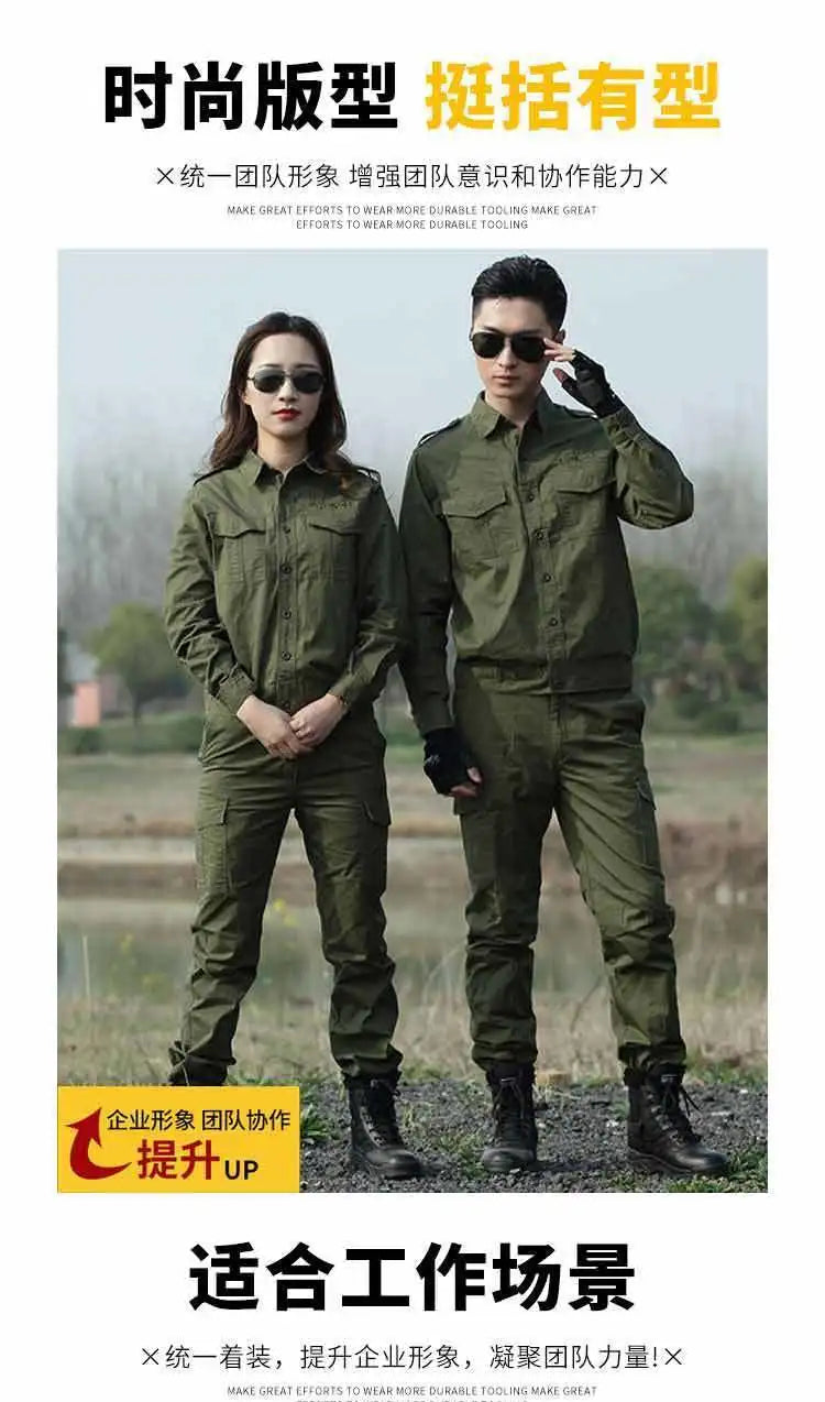 Summer Cotton Green Work Suit for welding protection, featuring stylish design and durable fabric, ideal for outdoor work scenarios.