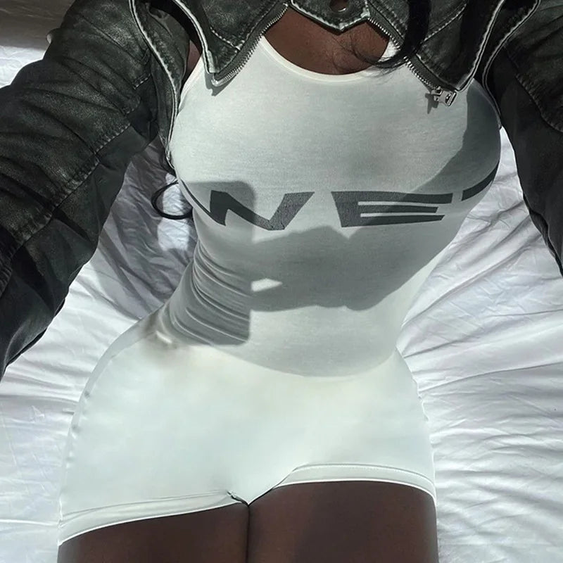 SportMuse™ – Letter Print Slim Sport Romper (Dynamic, Casual & Stretchy)