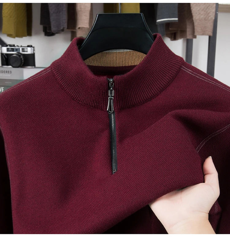 Men Half Zip Velvet Knit Sweater