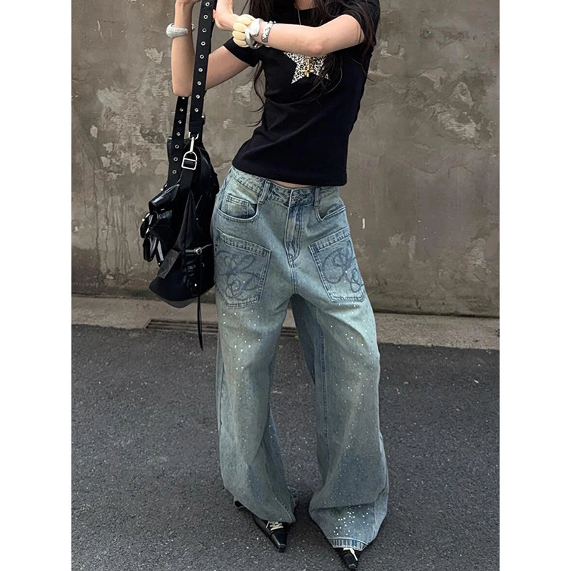 VintaJean™ – Y2K Baggy Blue Harajuku Denim Pants (Retro, Loose & Iconic)