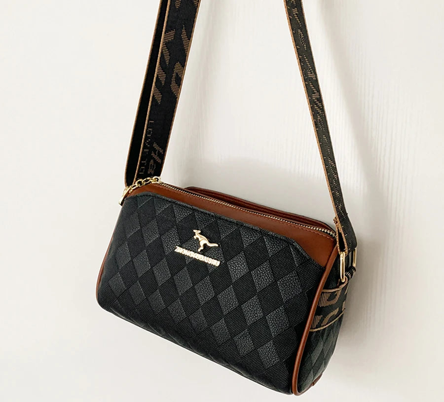 Checkered Leather Messenger Bag