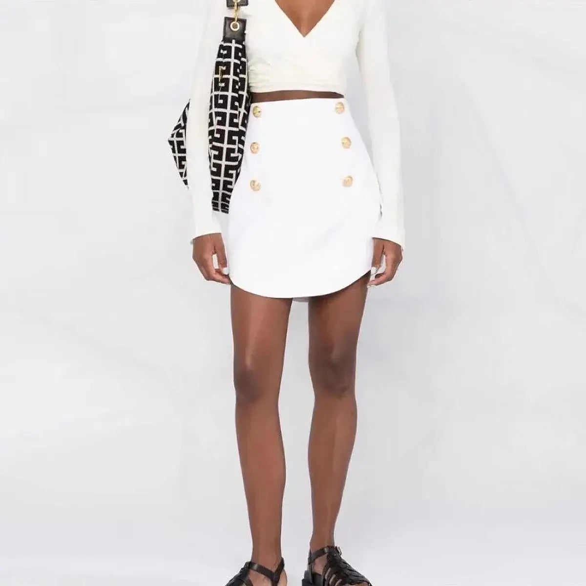 Women Slim Fit Button Back Mini Skirt