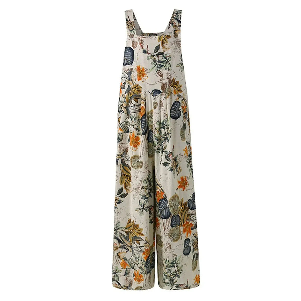 FloraLoom™ – Floral Cotton Linen Jumpsuit (Natural, Breezy & Soft-Touch)