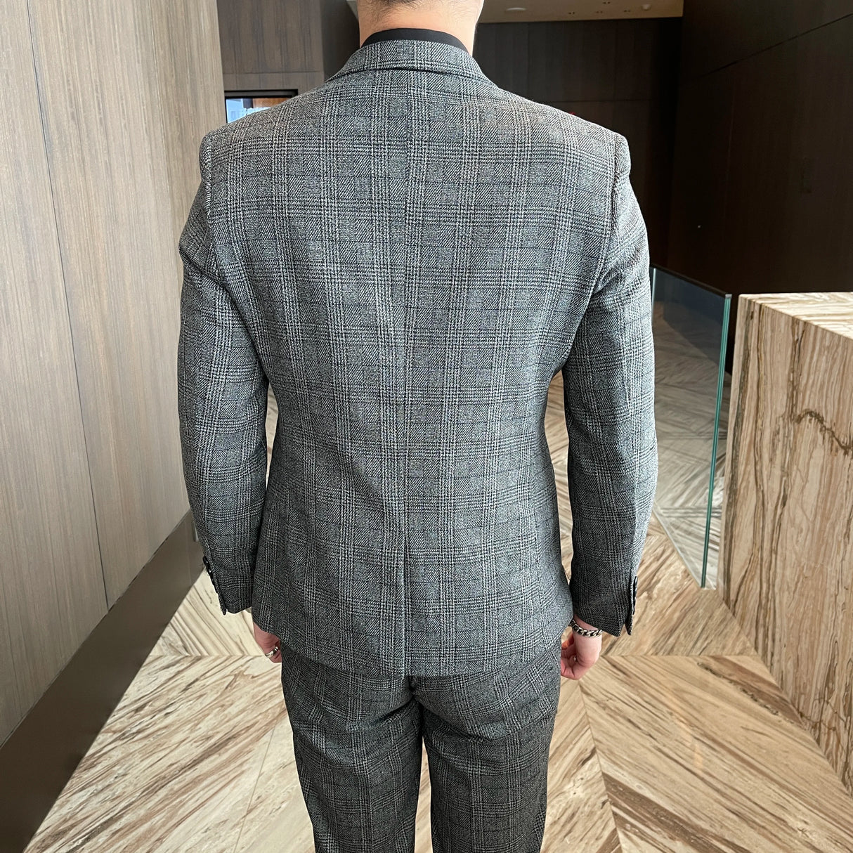 Men Plaid 3-Piece Business Suit